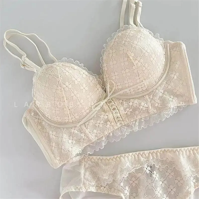 Lace Push Up Bra No Underwear Padding Slim Wireless Seamless Summer Sexy Bralette for Small Chest Lift Side Support Anti Sagging