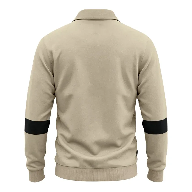 Men Lapel Polo Sweatshirt, Color Block Long Sleeve Pullover, Loose Solid Casual Top for Spring Autumn Daily Outfit