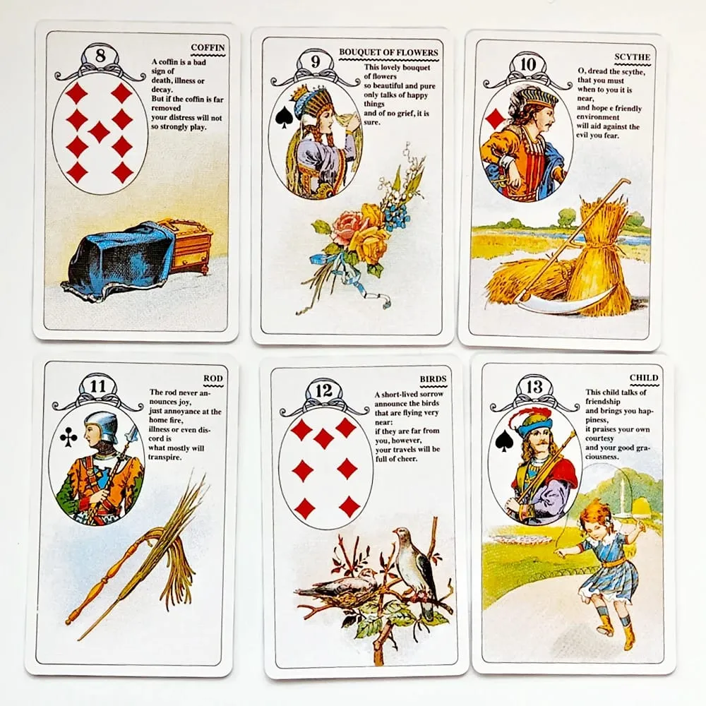 Mlle Lenormand Deck 9*6cm 36 Cards Esoteric Fortune Telling Printed on 350GSM Double-embossed Cardstock