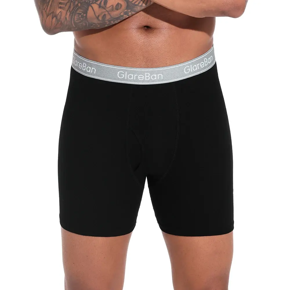 4 pièces noir longue jambe 100% coton Boxer pour hommes nouveaux sous-vêtements hommes marque culottes et caleçons pour Homme Shorts boîte Slip slips — image 2