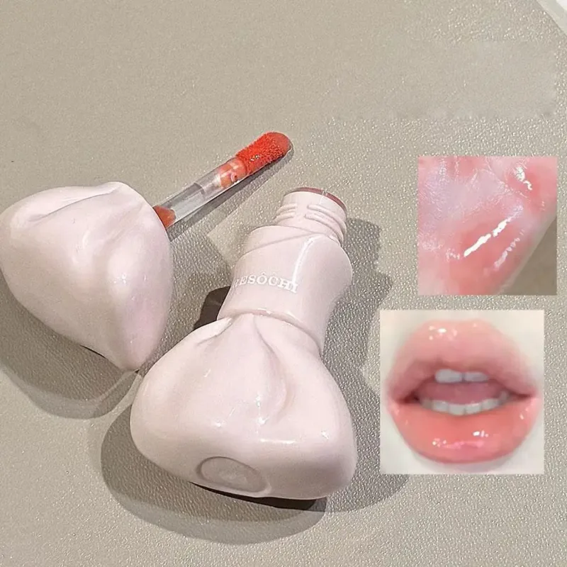 Tomato Red Jelly Mirror Lip Glaze Pink Mirror Crystal Lip Gloss Cute Bowknot Hydrating Liquid Lipstick Moisturizing Beauty Lips