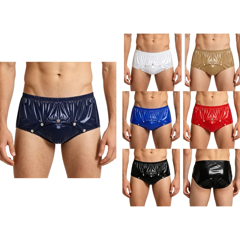 Cuecas masculinas com capa de fralda à prova d'água, com botões de pressão frontal, anti-vazamento, roupa íntima adaptável para idosos, necessidades especiais