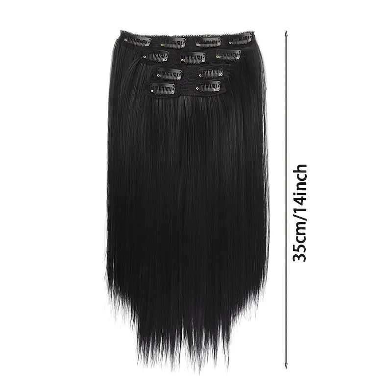 Straight Bob Clip In Hair Extensions Synthetic Highlight Clip On Hairpieces Thin Straight For Women Short Bob Daily Hairstyle — image 3