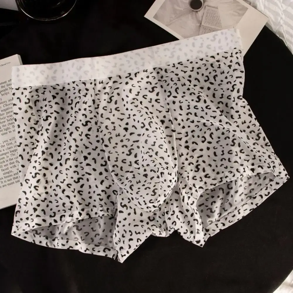 Fashion Manipis na Ice Silk Boxer Briefs na See Through Stripe Leopard Print Boxers Nakakahinga ng Seamless Cool Feeling Underpants Araw-araw