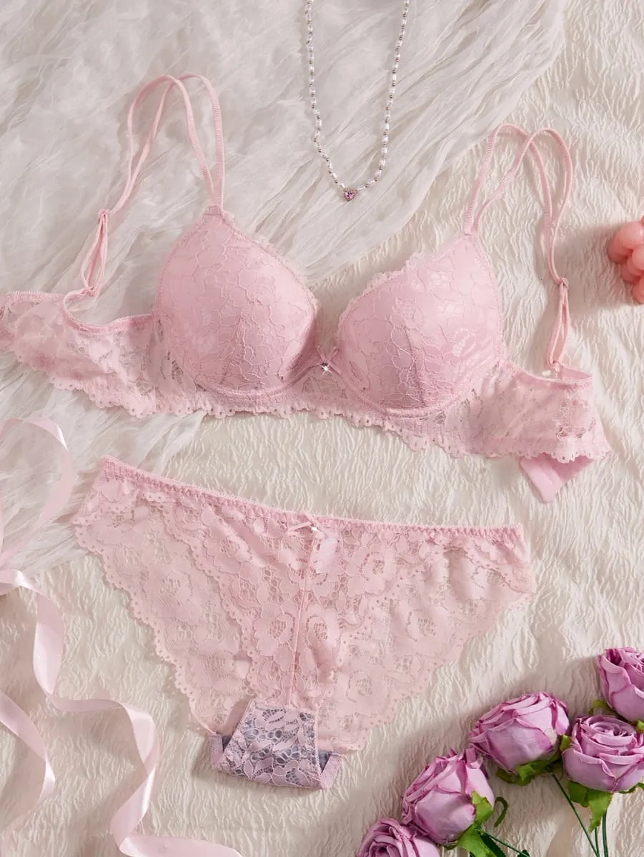 6-Piece Solid Women's Underwear Set Floral Lace Push Up Bra Sexy Hollow Out Panties Comfortable Lingerie Set