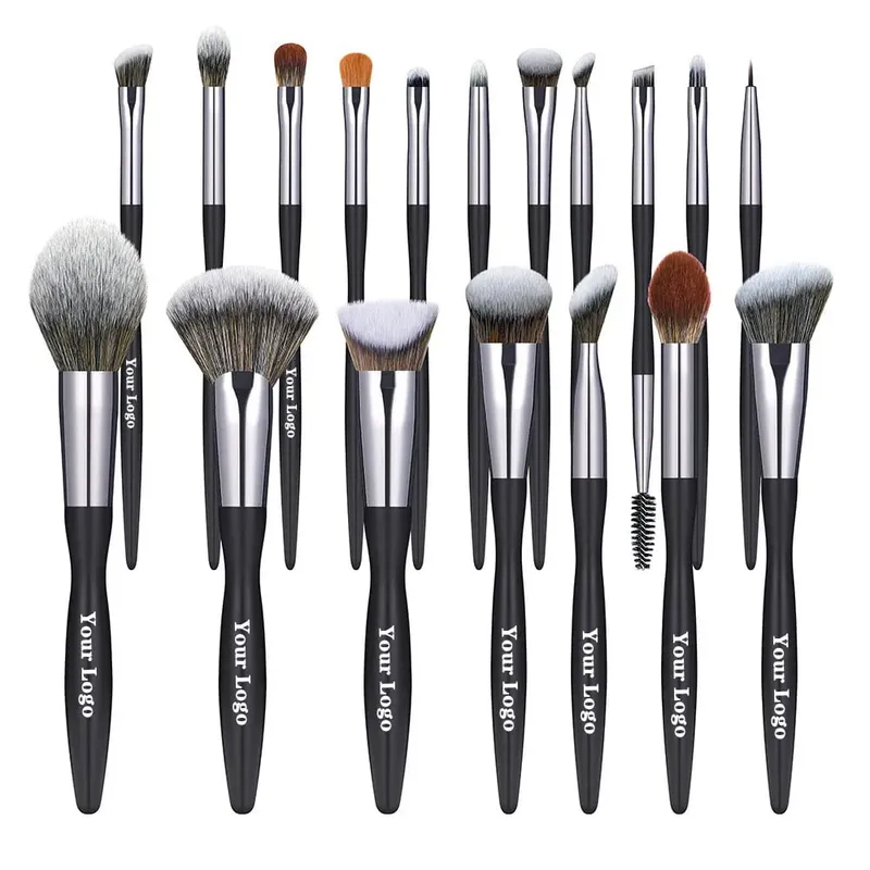 Pinceaux de maquillage noirs marque privée poudre fond de teint Blush fard à paupières maquillage brosse ensemble cheveux naturels Brochas vente en gros 5 ensembles