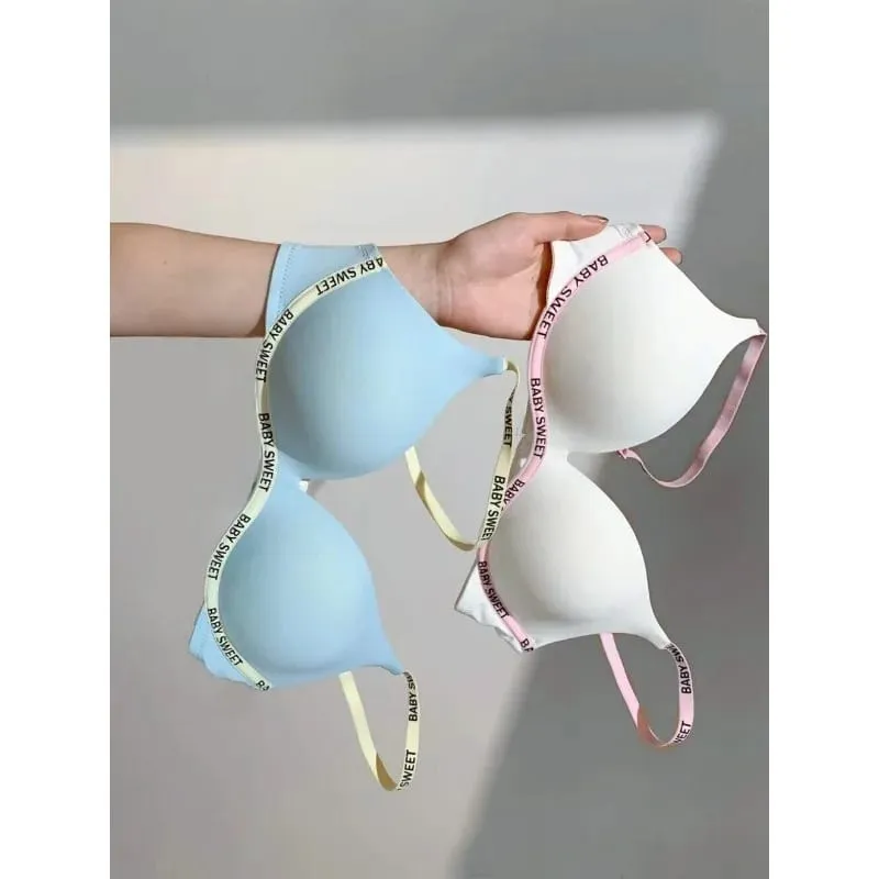Stylish Vivid Color Dopamine Lingerie Sexy Boost Small Breast Wireless Soft Daily Casual Home Dating Plus Size 32-38 Bra Set Hot