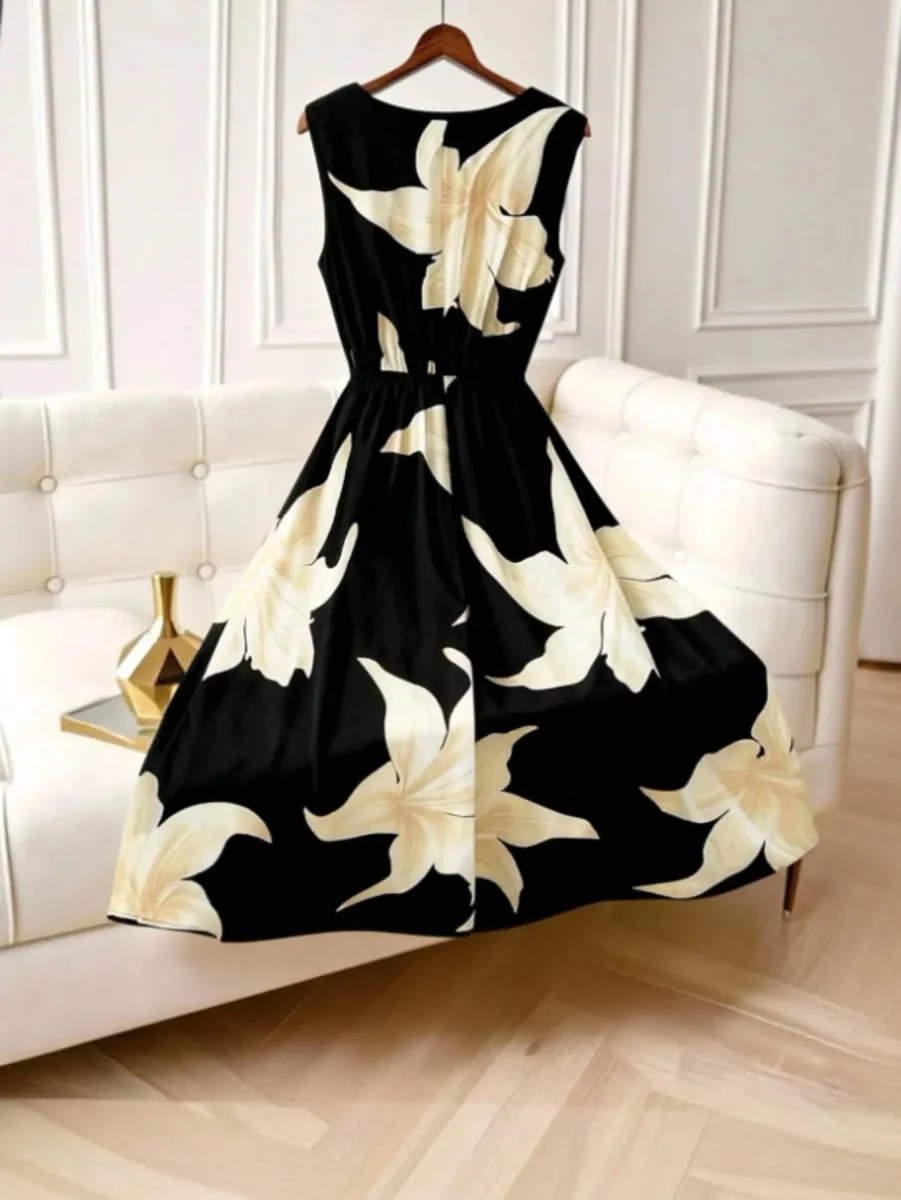 Women's Retro French Stripe Dress with Sash Tie Waist Sleeveless Gown Vintage Style Garment