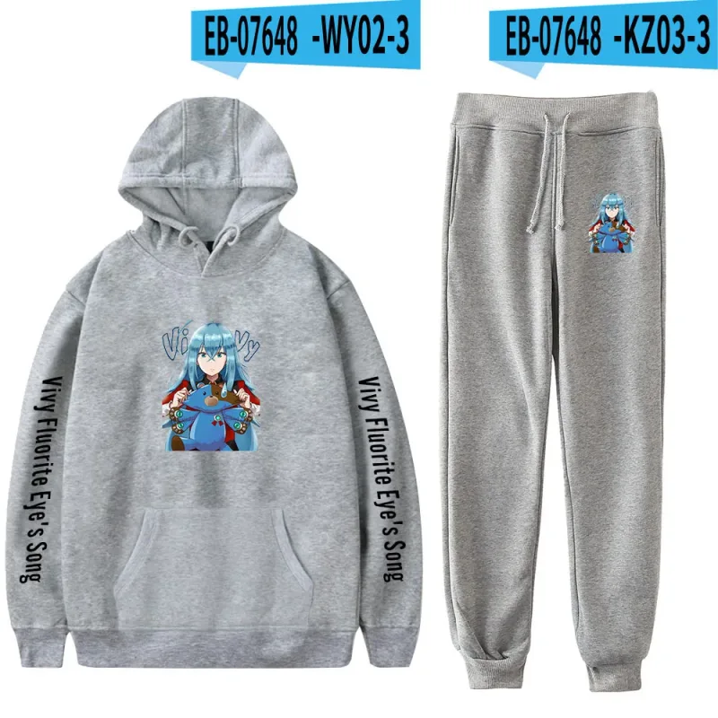 Harajuku Comfortable Vivy Fluorite Eye's Song Print Sweatshirt Sweatpants Hoodies+ Trousers Suit Boys/Girls 2 Piece Set Clothes
