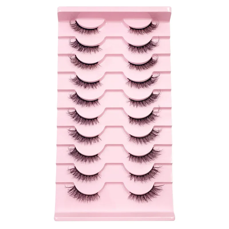 3D Cat Eye Lashes Half Eyelashes 10Pairs Half Lashes Natural Clear Stem False Eyelash Extension Makeup Faux Cils maquiag
