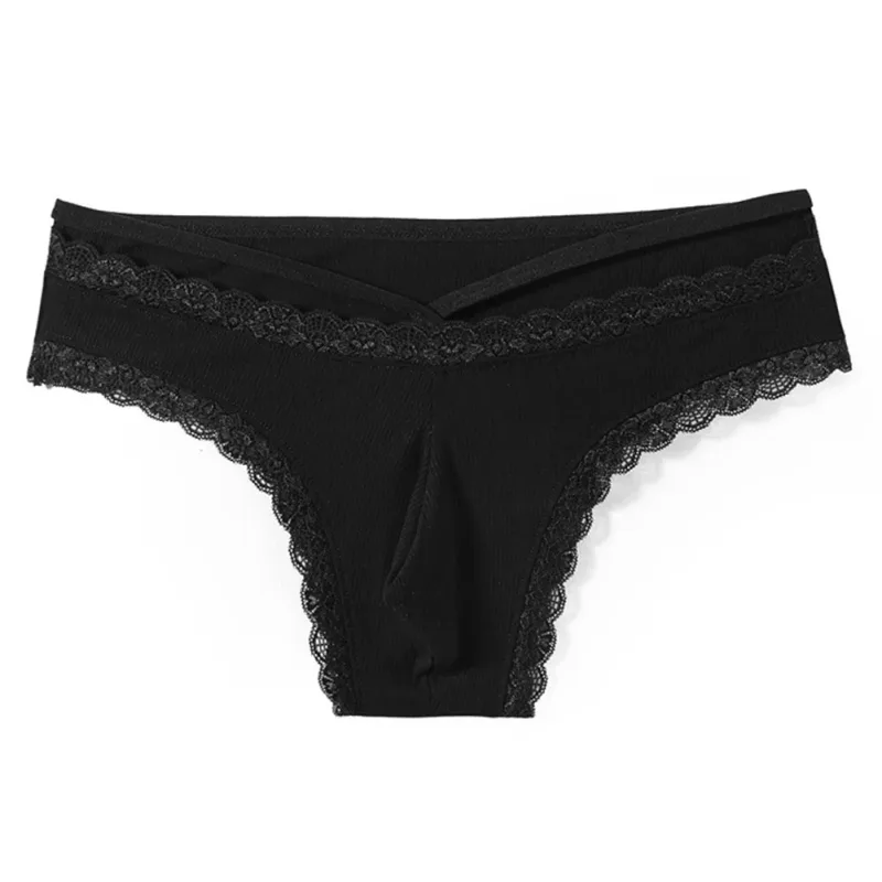 Homens rendas rrim sissy gay sem costura cuecas cueca meados de cintura bulge bolsa lingerie sólida masculina renda borda lingerie — image 4
