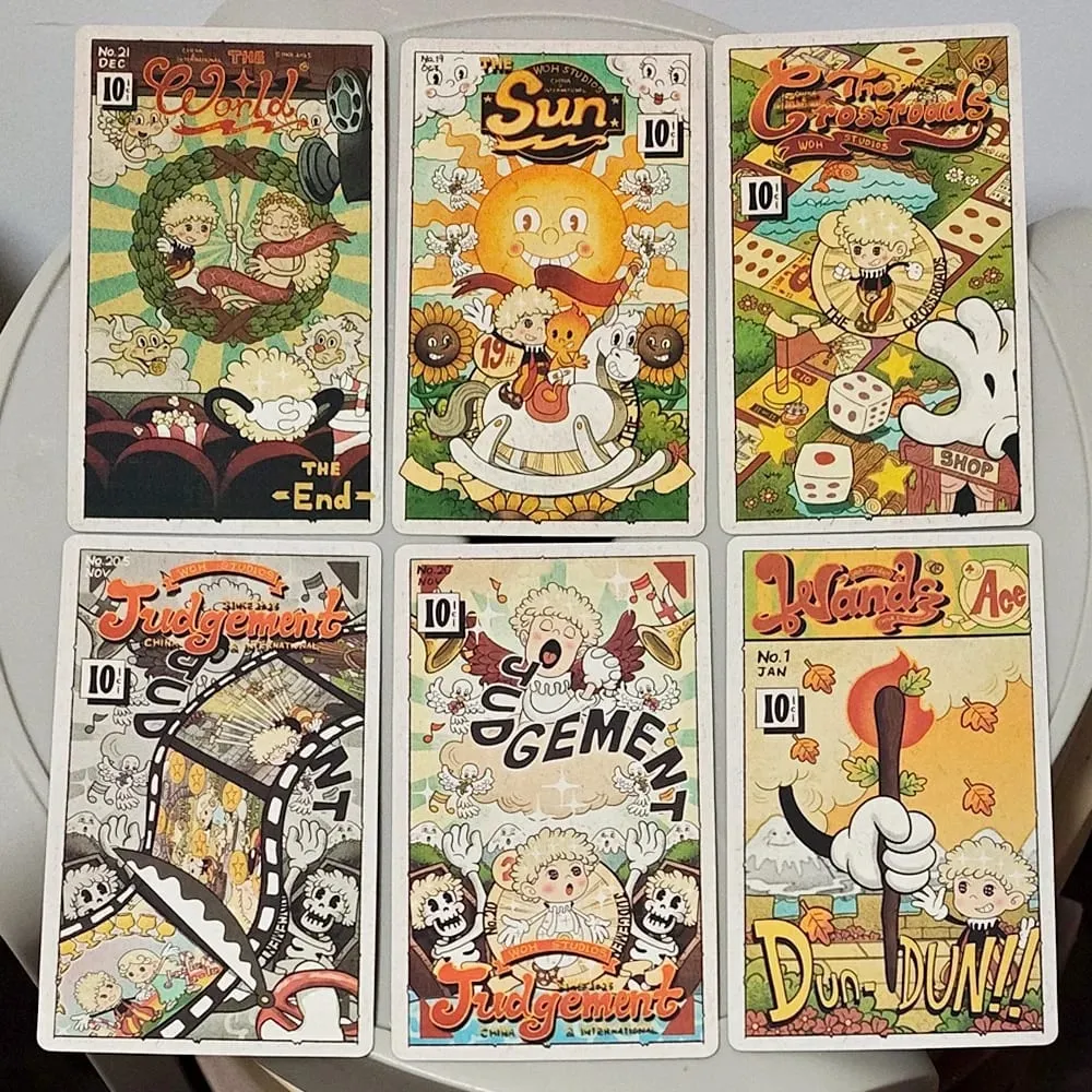 Double-embossed 12*7cm Vintage Rubber Hose Tarot Deck in Rigid Box 78 Old‑Cartoon Art Tarot Cards