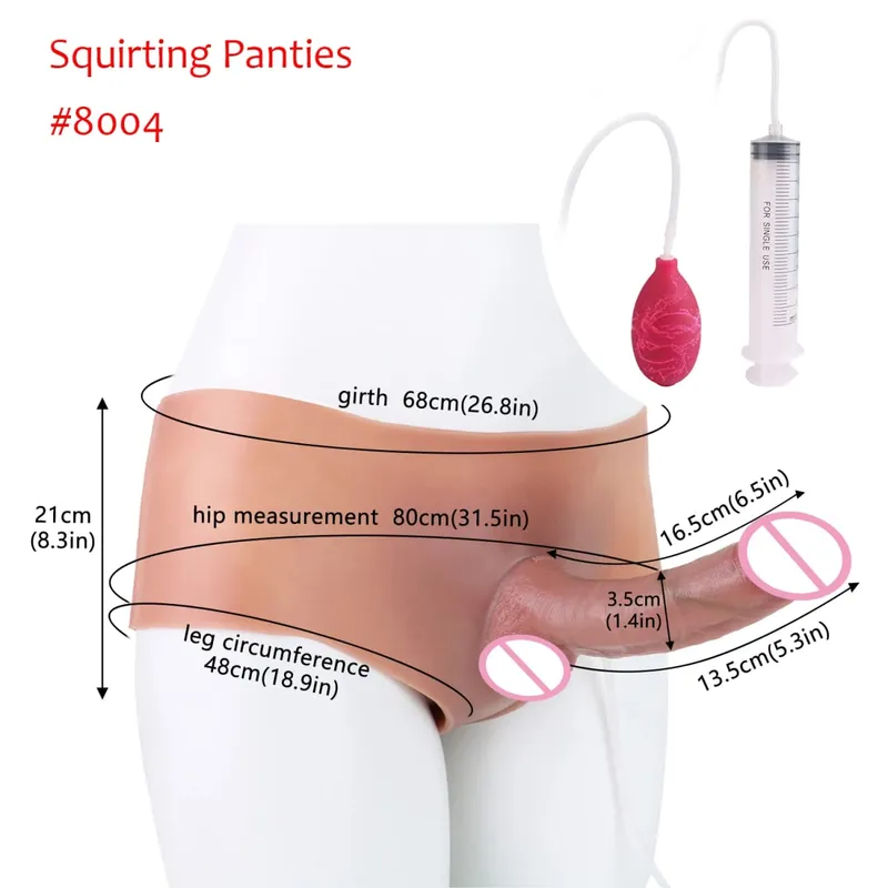 Black Nude Silicone Squirting Panties With Simulated Solid Penis Strapon Big Realistic Ejaculation Dildo Sex Toy For Women