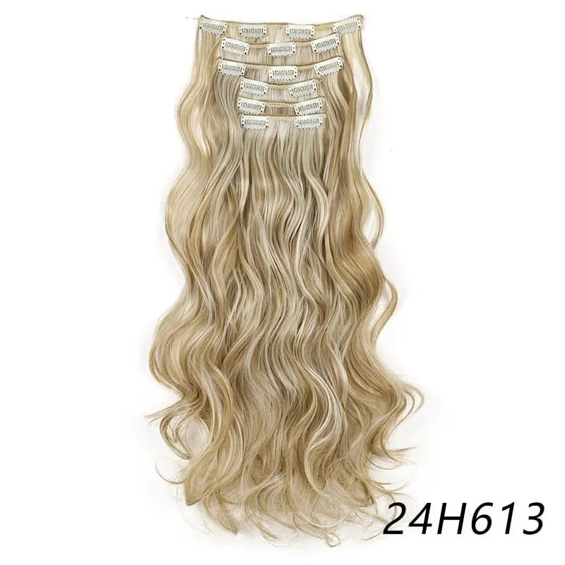Synthetic Long Curly 16 Clips Hair Extension Heat Resistant Fiber Black Brown Hairpiece for Women Cosplay Wig Halloween Wig Part