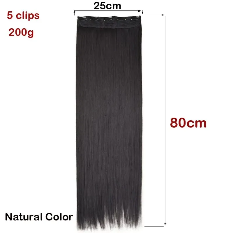 Super Long 32inch 80cm Extra Long Straight Hair One Piece 5 Clips Clip In Synthetic Hair Extension for Women Black Brown Color
