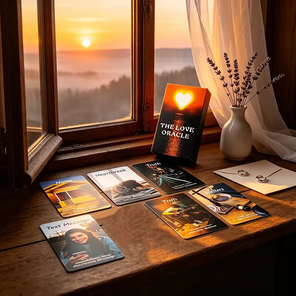 The Love Oracle Cards 54 Cards Sunset Heart Design Love Relationship Oracle Cards Romance Divination Card For Couple Soulmate
