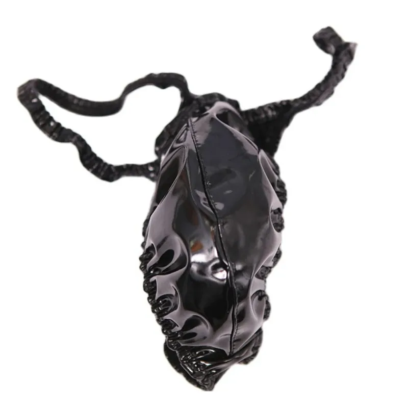 Latex Leather Thongs For Men Black Mens G-string Glossy Finish PU Polyester Spandex 15 PU 72 Polyester 13 Spandex