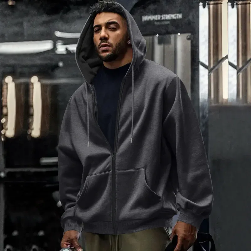 New 2026 Men's Autumn Casual Solid Long Sleeve Zipper Hooded Sweatshirt Coat Male Fashion Outdoors Sportswear Hoodies Jackets — image 40