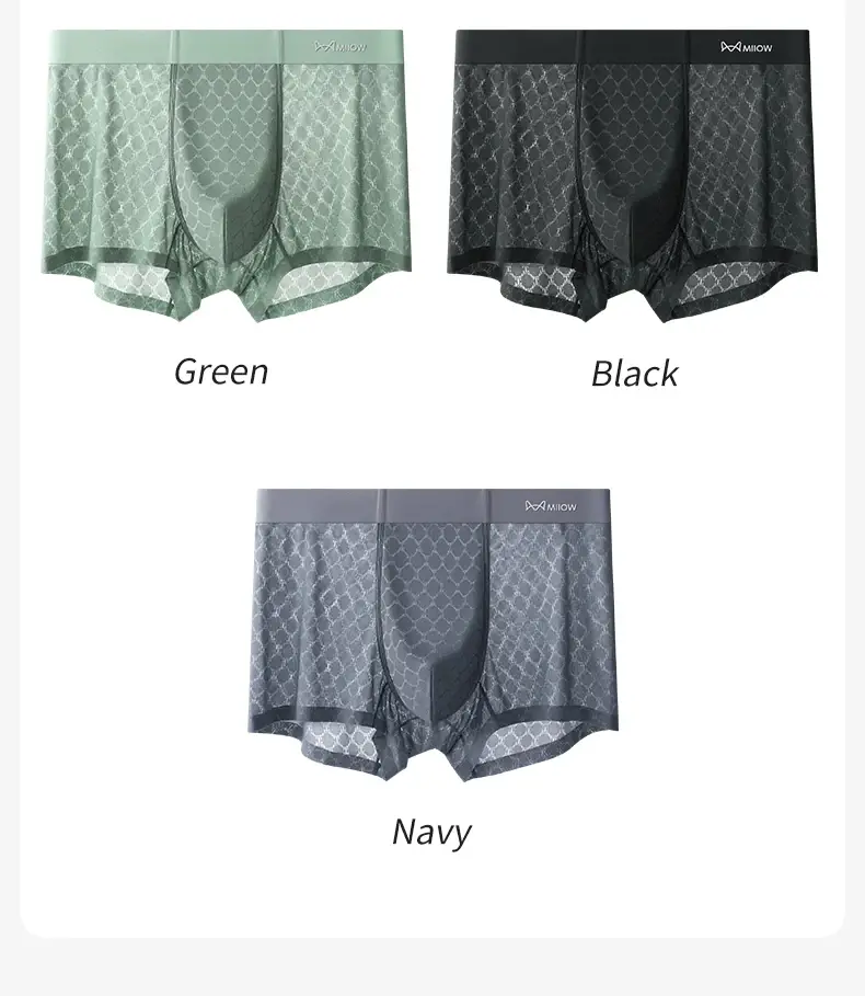 MiiOW 3 Chiếc Liền Mạch Ice Silk Nam Quần Lót Boxer Mùa Hè Lưới Thoáng Khí Quần Lót Nam Kháng Khuẩn Quần Lót Nam Võ Sĩ Quần Đùi