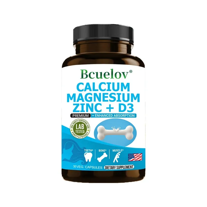 Bcuelov Cálcio Magnésio Zinco Suplemento de Vitamina D3 - Ossos Dentes Músculos Nervos Metabolismo Síntese de Proteínas Sistema Imunológico