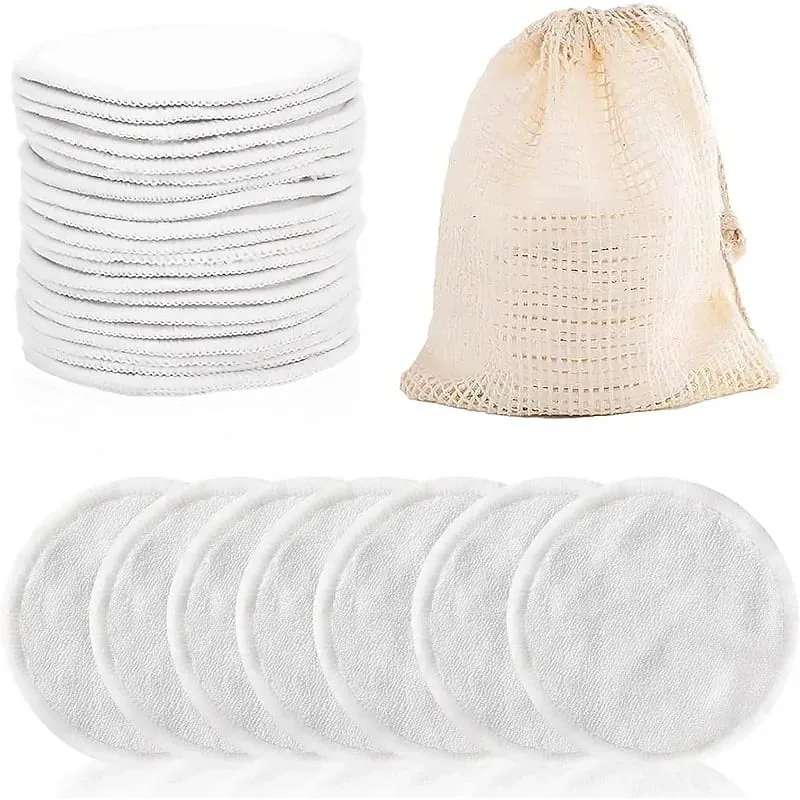 12pcs Reusable Cotton Pads Washable Makeup Remover Discs Washable Round Bamboo Make Up Pads Skin Care Tool HZM06
