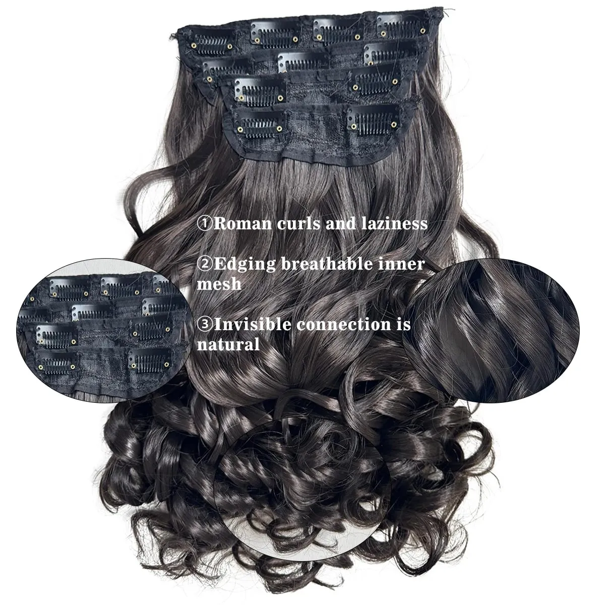 Synthetic Roman curls sandwiched in hair extension long curly wig women's hair extension hair piece daily party
