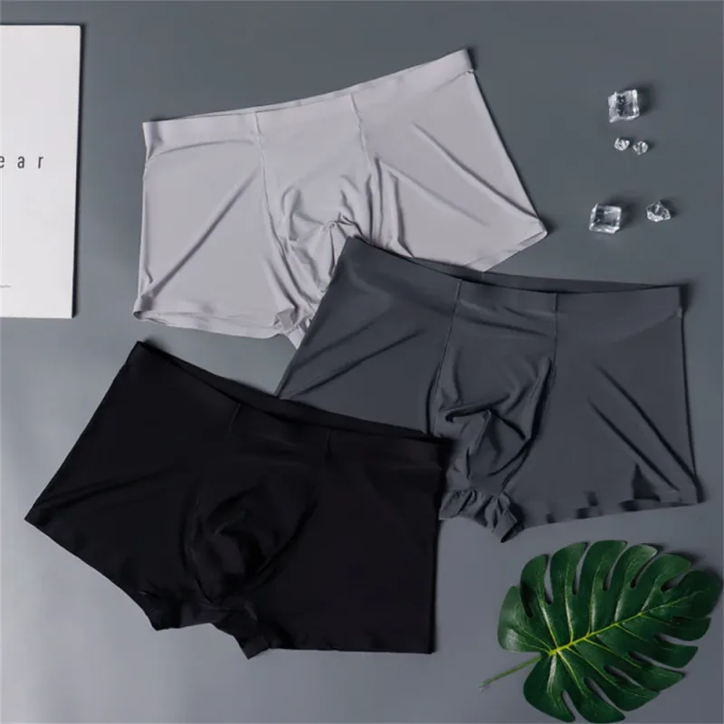 3PCS 고품질 남자의 얼음 실크 속옷 여름 얇은 통기성 원활한 팬티 섹시한 남성 속옷 플러스 크기