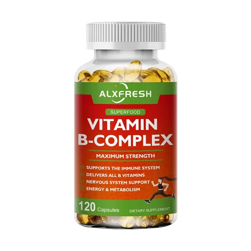 B-kompleks vitamintilskud (B12 B1 B2 B3 B5 B6 B9 folinsyre & biotin) til at lindre stress humør Immunsystemstøttekapsel