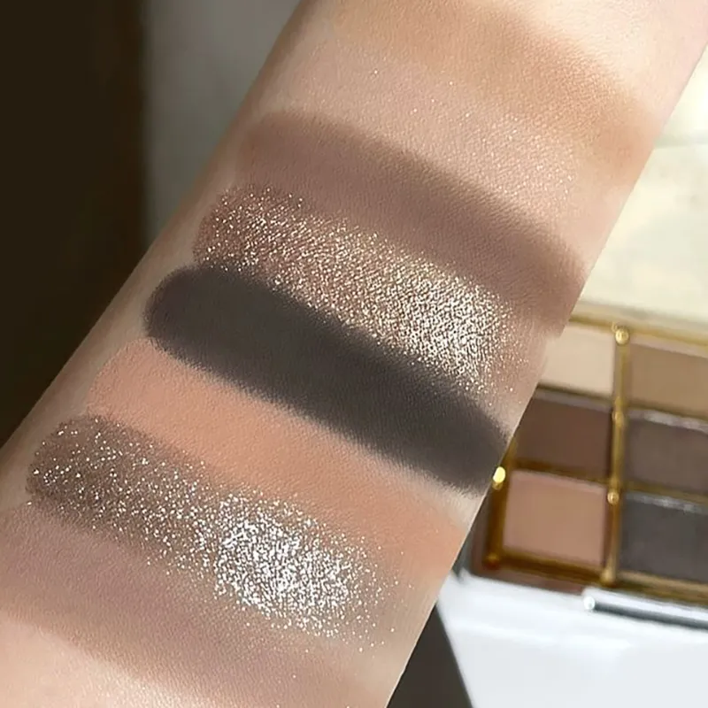 9 Colors Eyeshadow Palette Earth-toned Pearl Matte Shimmer Eye Shadow Shiny Sequins Eye Contouring Pigments Metallic Eyes Makeup — image 6
