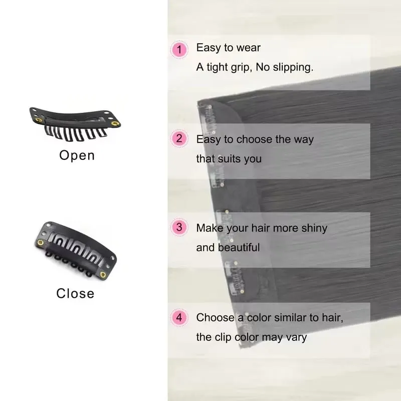 32Inch/40Inch Synthetic Long Straight 5 Clip‑in One Piece Hair Extensions Soft Easy Wear Hairpiece for Women Daily Party