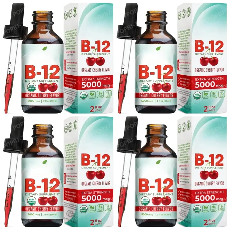 Methylcobalamin B12 Drops 5000mcg Vitamin B12 Liquid Sublingual Supplement Cherry Flavor Vegan Sugar Free Daily Nutrition 60ml