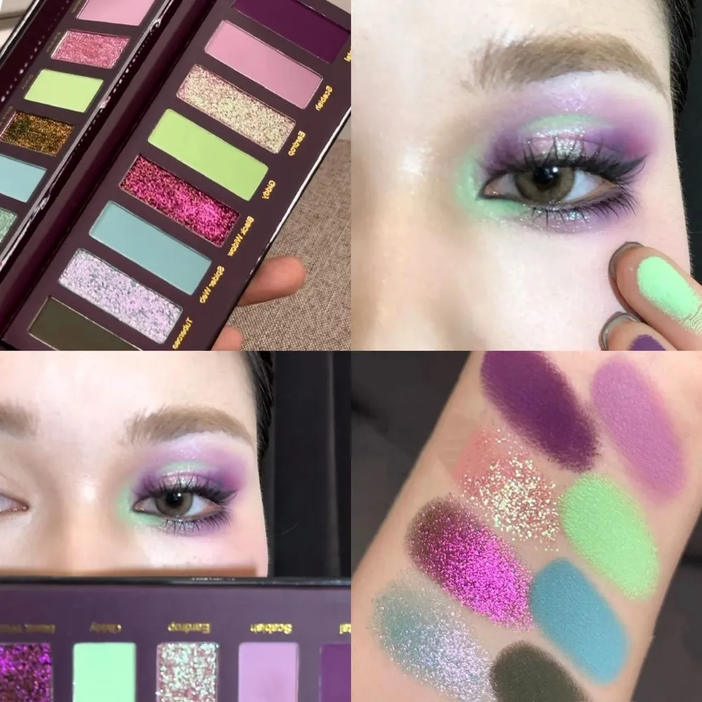 8-Color Smoked Green Eyeshadow Palette Metallic Blue Pearlescent Glitter Eye Shadow Plate Diamond Brightening Highlight Makeup