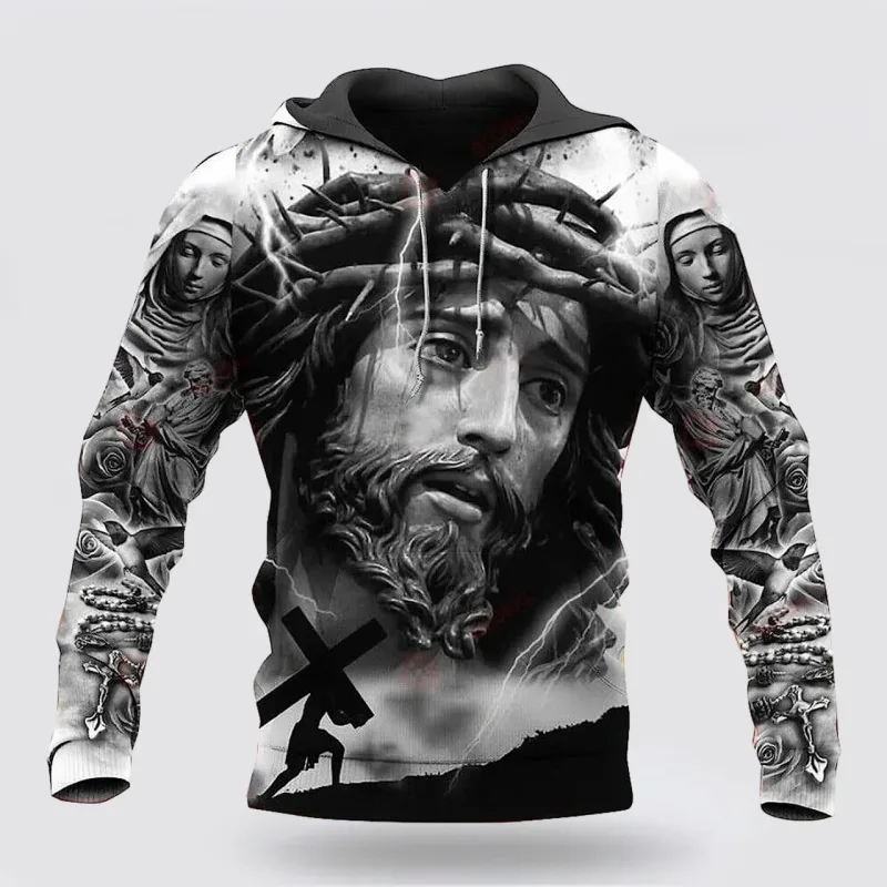2025 Spring And Autumn God Jesus Graphic Pullovers Animal Lion 3d Printed Hooded Hoodies Sports Casual Daily Unisex Sweatshirts