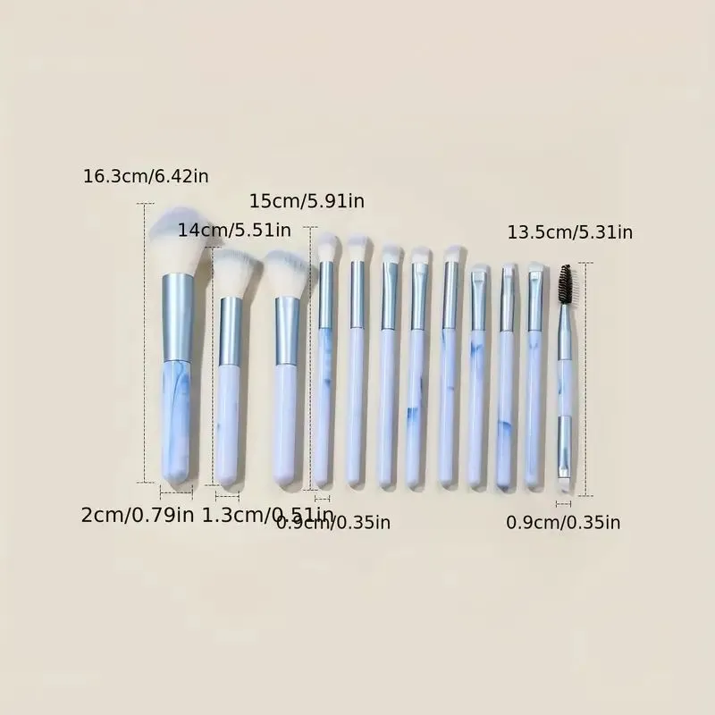Set Berus Mekap Biru 12Pcs Berus Bedak Asas Profesional Blending Blush Blush Concealer Berus Bulu Gentian Sintetik — image 6