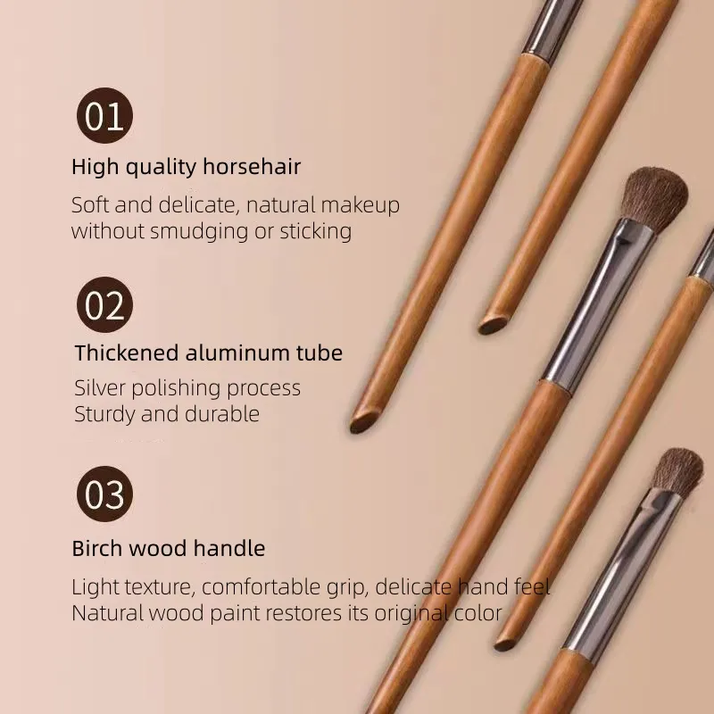 5pcs Horse Hair Eyeshadow Makeup Brushes Set with Bag Eyebrow Eye Shadow Blending Brushes Make up Brush Animal Hair Makeup Tools