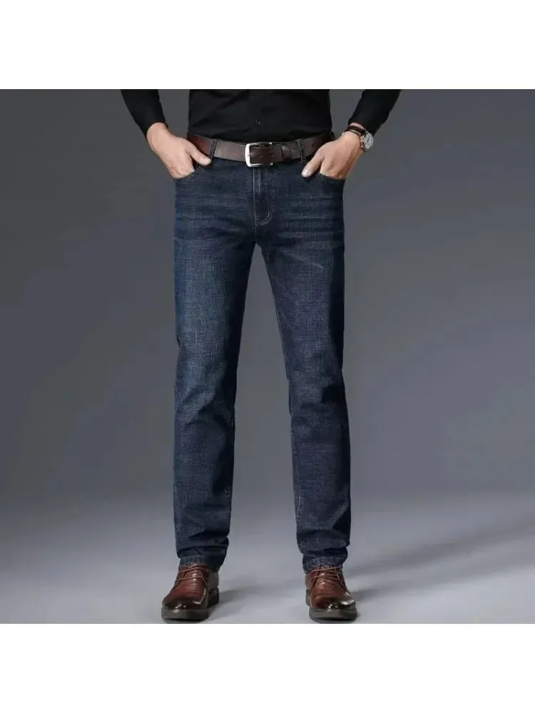 2026 New Men Fashion Straight Jeans Men Stretch Slim Fit Pants Comfortable Soft Business Denim Trousers Male Brand Clothing