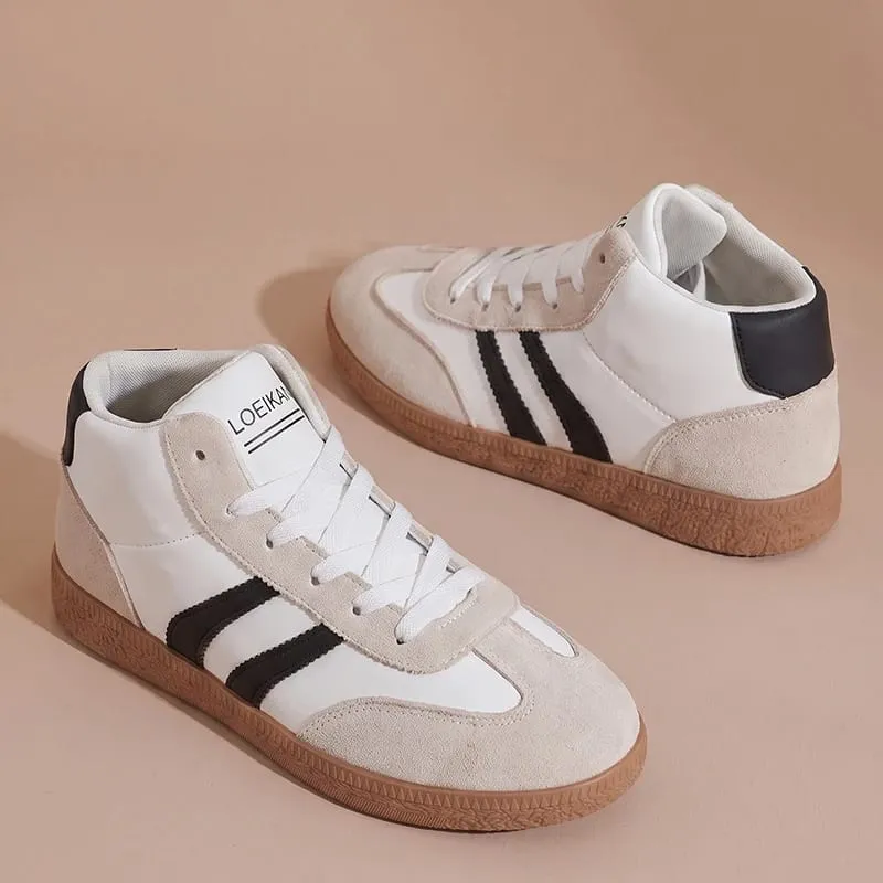 Men High‑Top Retro Sneakers Soft Upper Rubber Sole Lace‑Up All‑Match Shoes For Daily Casual Street Campus City Walking