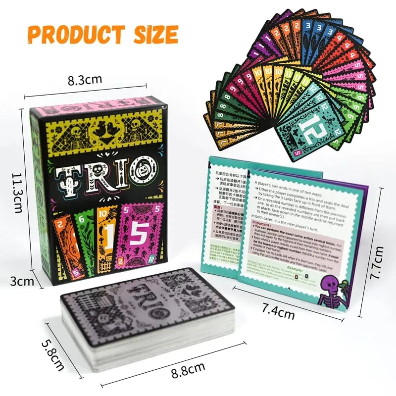 Trio Memory Challenge Bilingual Strategic Card Game Brain Training Activity for Family Party Group Fun Board Game Toys