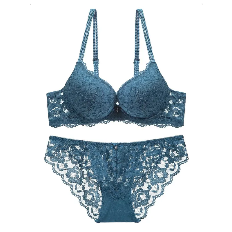 Elegant Women Lingerie Bra Set Padded Push Up Side Support Anti Sag Comfort Bustier