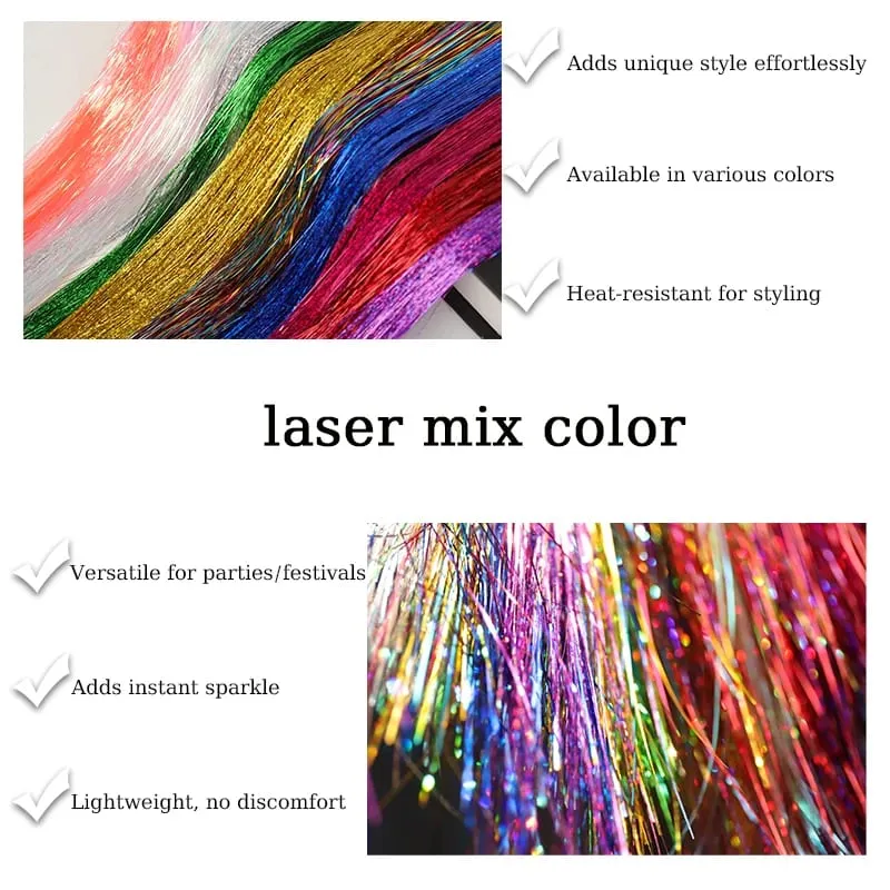 1PCS Sparkling Shiny Tinsel Hair 48inch Long Colored Hair Extensions Party Hightlights Women Hairpiece Halloween Christmas Use — image 4