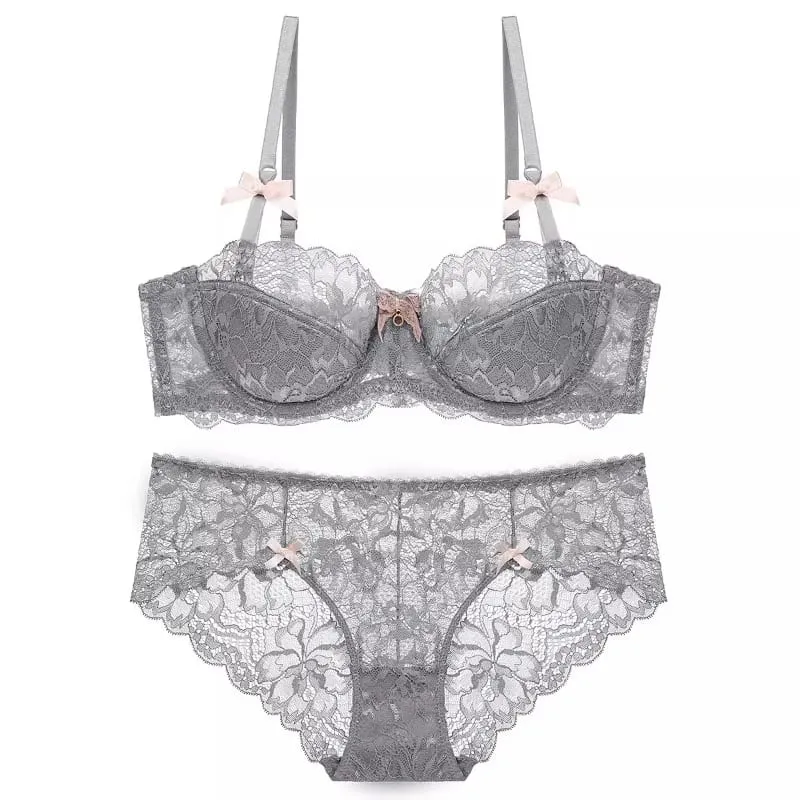 ผู้ขายที่ดีที่สุดผู้หญิงเซ็กซี่ลูกไม้ครึ่งถ้วย Bra ชุด Underwire รวบรวมบาง Push Up Elegant ประณีตลูกไม้ Comfort ชุดชั้นในชุด