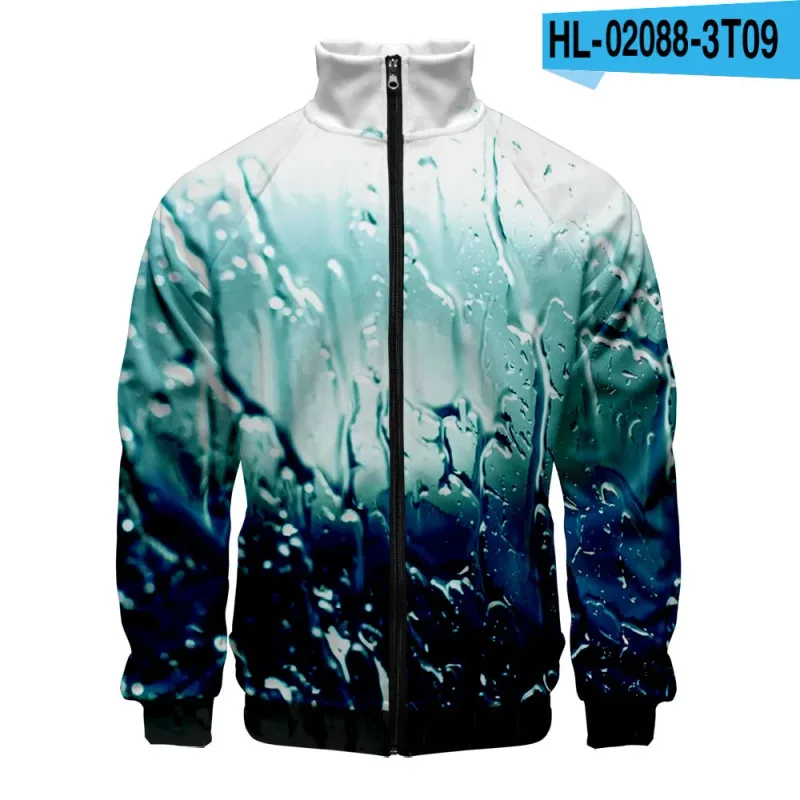 Harajuku Popular Rain 3D Print Zipper Raglan Jacket Windbreaker Boys/Girls Comfortable Stand Collar Jackets Coats