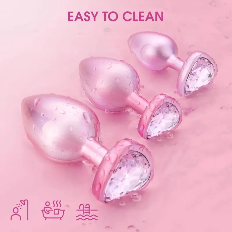 Crystal Diamond Heart Base Metal Butt Plug 3 Sizes Anal Plug Anal Trainer for Beginners Unisex Prostate Massage Adult Sex Toys