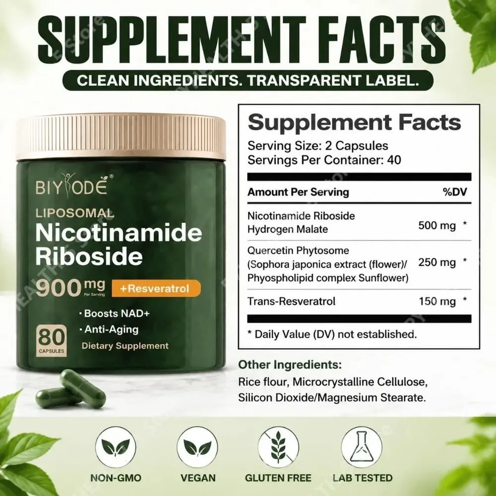 Liposomal Nicotinamide Riboside Capsules with NAD+ Boost and Quercetin Phytosome and Trans-Resveratrol 80 Capsules