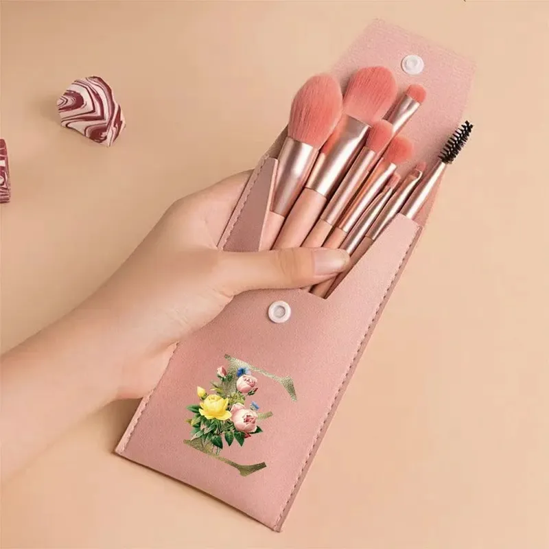 Beginners Makeup Brushes Set - Soft Fluffy Brushes For Face & Eye With PU Bag Ideal For Makeup Artists Golden Flower Pattern