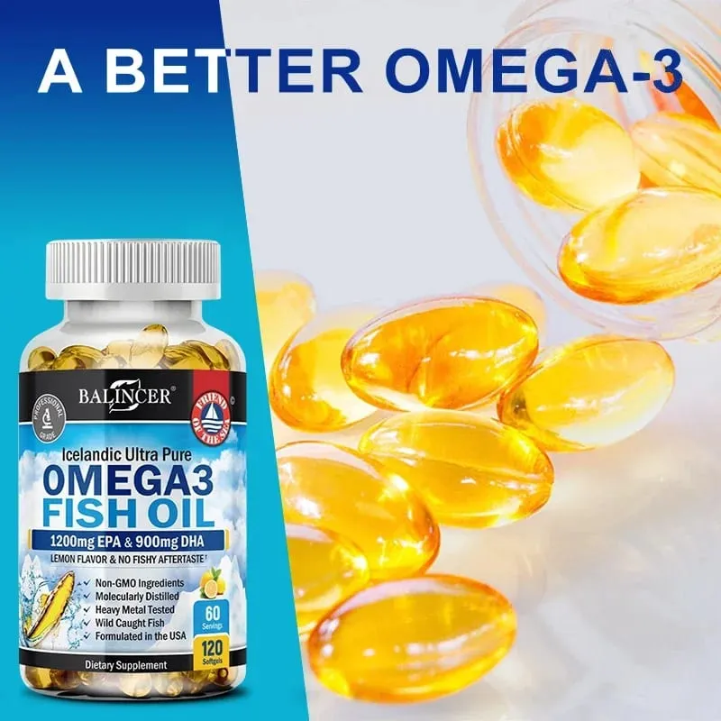 Fish Oil Omega 3 Contains EPA 1200mg & DHA 900mg - for Joints Eyes Cognitive Supplement Non-GMO Gluten Free — image 2