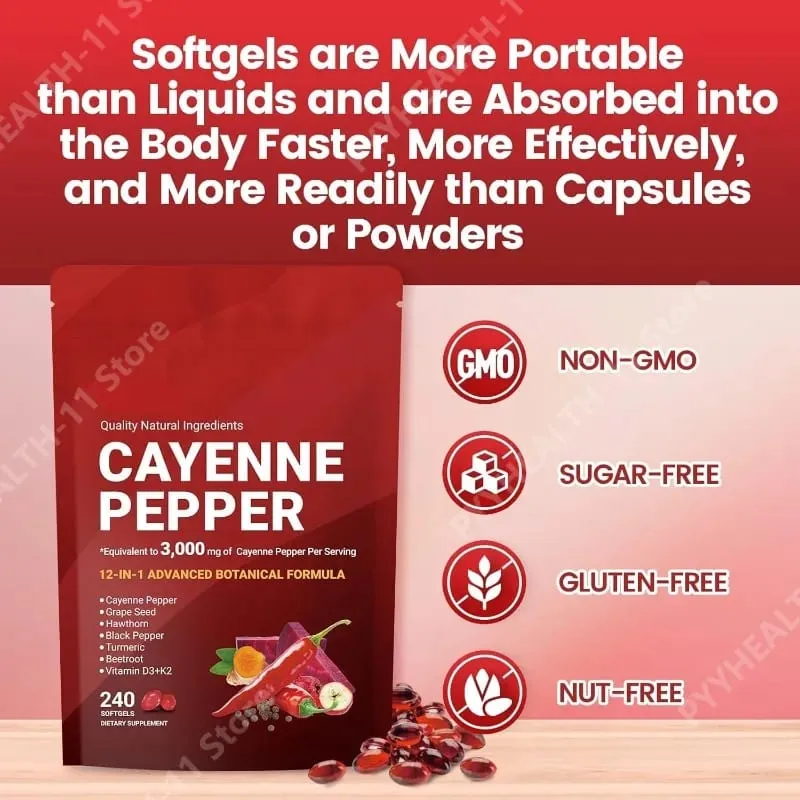 Supplément de gélules au poivre de Cayenne avec pépins de raisin betterave curcuma vitamines D3 K2 à base de plantes soutient la santé des vaisseaux sanguins des veines des jambes