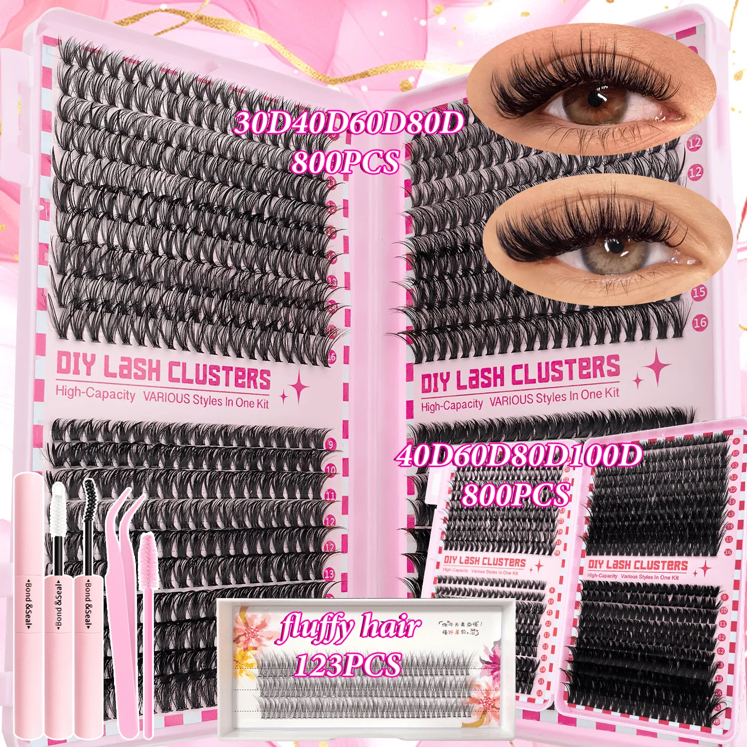 Large Capacity 123/800PCS Eyelash Extension Kit Easy to Apply Even for Beginners Soft Fluffy Dense Natural to Dramatic Eye Looks