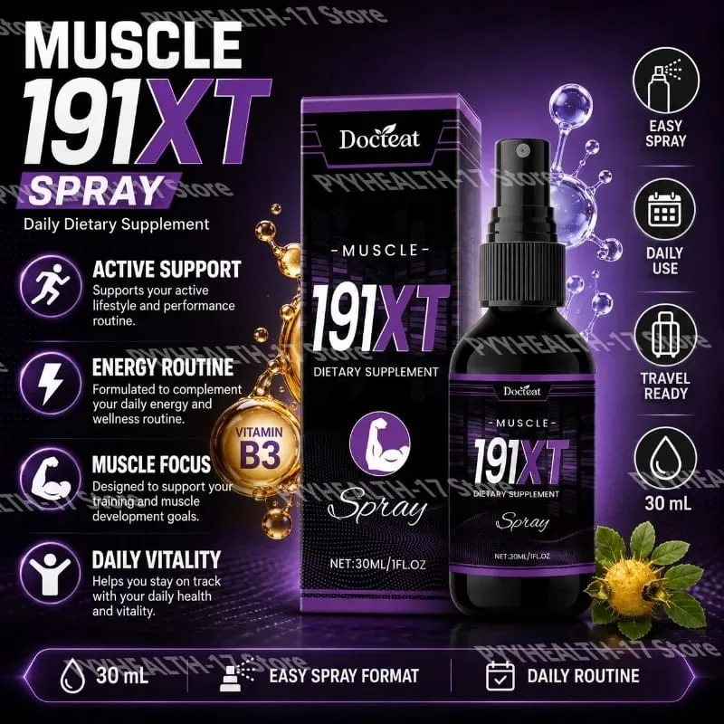Spray muscular 191XT com vitamina B3 L-Arginina e extrato de Tribulus Terrestris para suporte muscular e resistência 30 ML