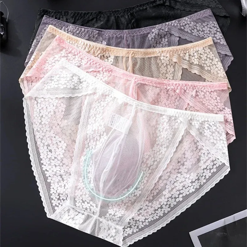 Men Ice Silk Lace Underwear 3D Convex Bag Plus Size Sexy Lingerie Calzoncillos Hombre Tangas Breathable Male Sleepwear — image 19